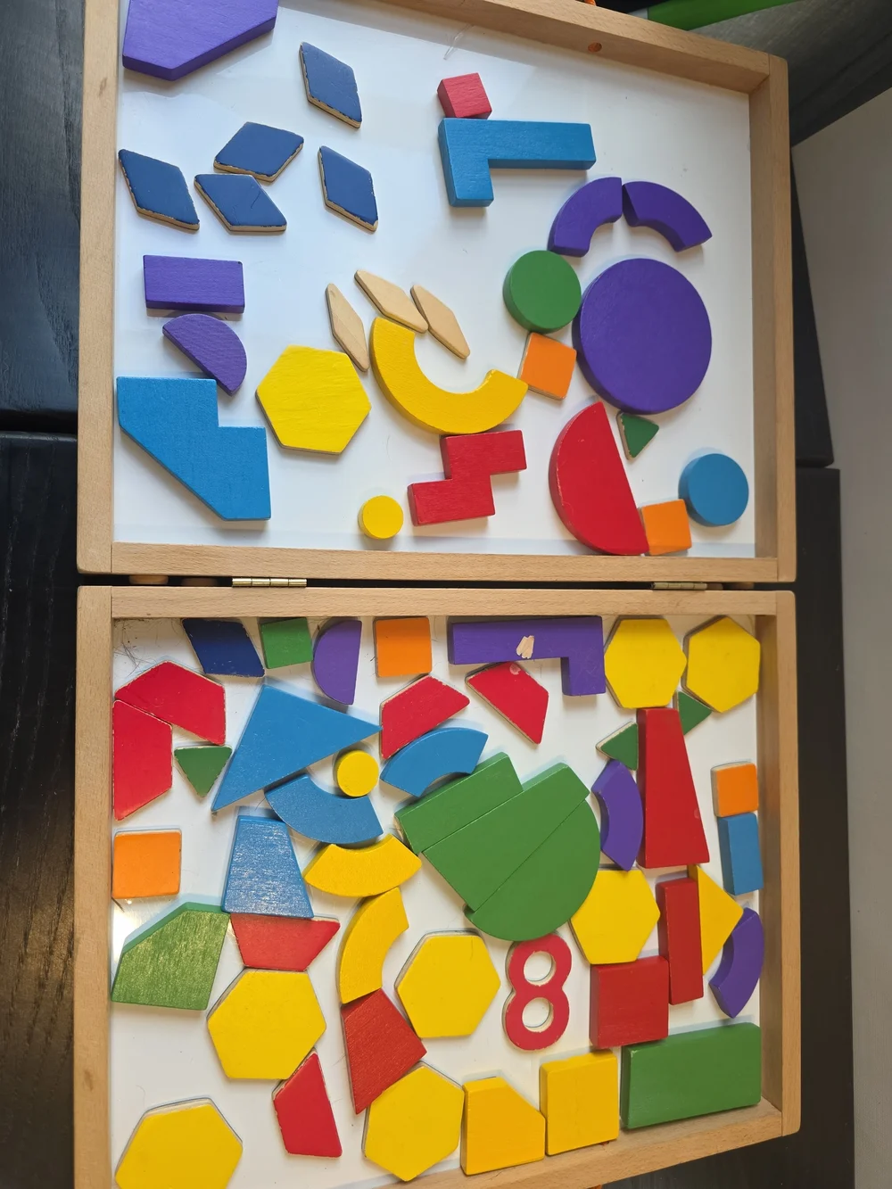 Mindware Imagination Magnets Play With Magnetic Shapes, Wood Carring Case.